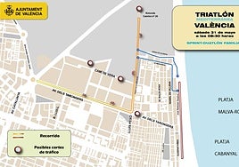 Calles cortadas y líneas de la EMT desviadas en Valencia por el Triatlón Mediterránea