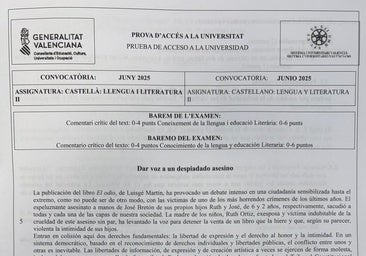 Un editorial de ABC, en el examen de Castellano en la Selectividad de Valencia
