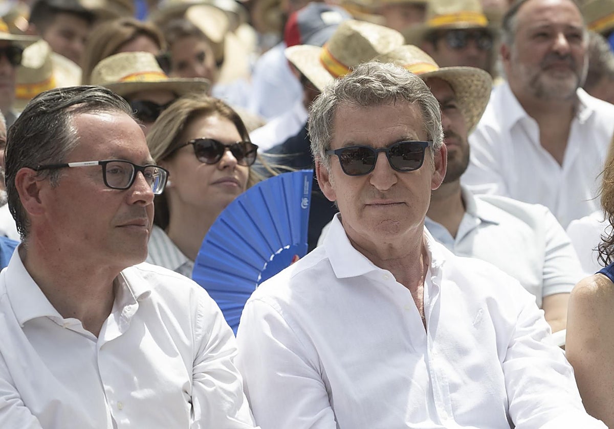 Alfonsoo Serrano y Alberto Núñez Feijóo, el pasado domingo en el Parque de Berlín, en Madrid