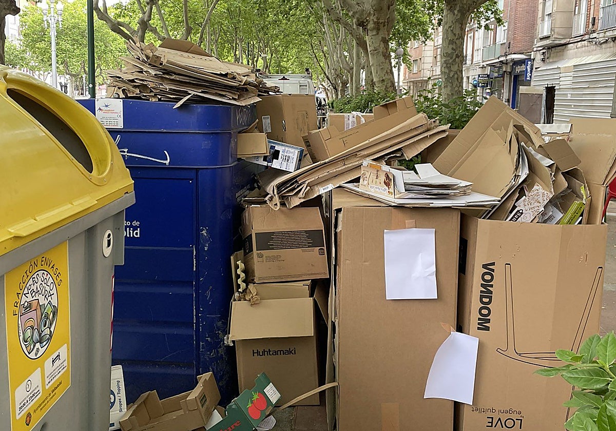 Cartón depositado junto al contender azul en Valladolid