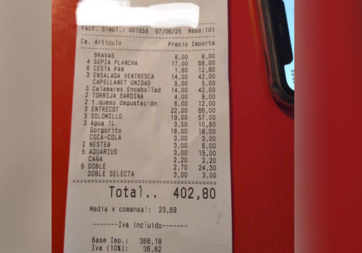 Imagen de la cuenta que unos clientes se dejaron sin pagar y luego pusieron una mala reseña
