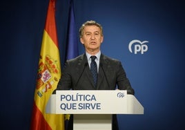 El líder del PP, Alberto Núñez Feijóo, en Génova