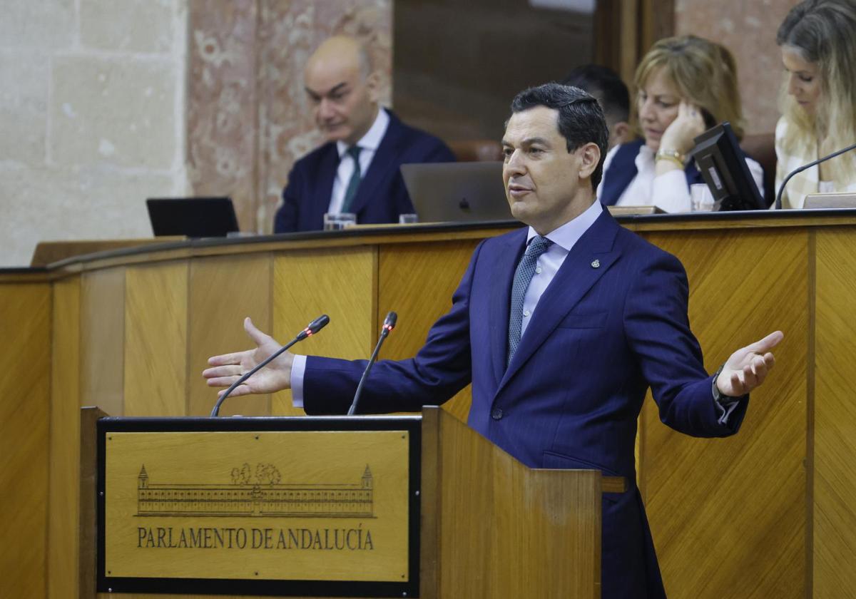 Moreno, en la tarde de este jueves en el Parlamento de Andalucía