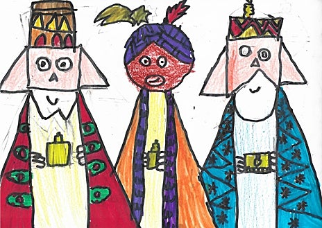 Imagen secundaria 1 - Arriba, 'Cargadito de ilusiones', de Martín Troyano Sánchez; 'Navidad', de Pablo Soriano Moreno y 'Feliz Navidad Madrid' de Claudia Jiménez Orduño