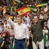 Alberto Núñez Feijóo con Juanma Moreno y Patricia Navarro, presidenta del PP de Málaga