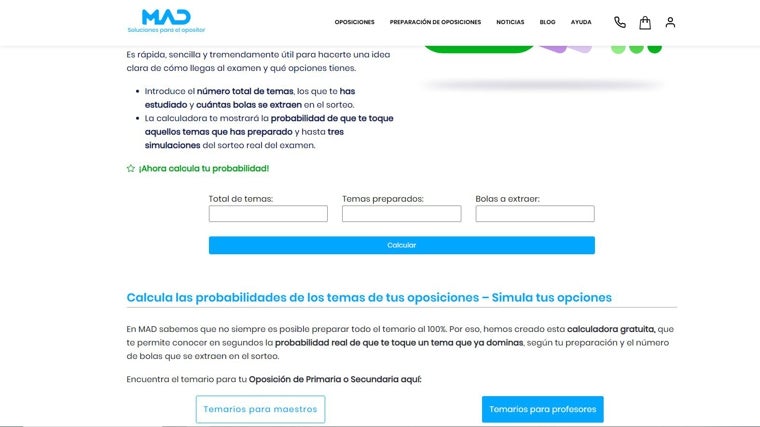 Captura de la entrada de la calculadora de los temas de oposiciones de MAD
