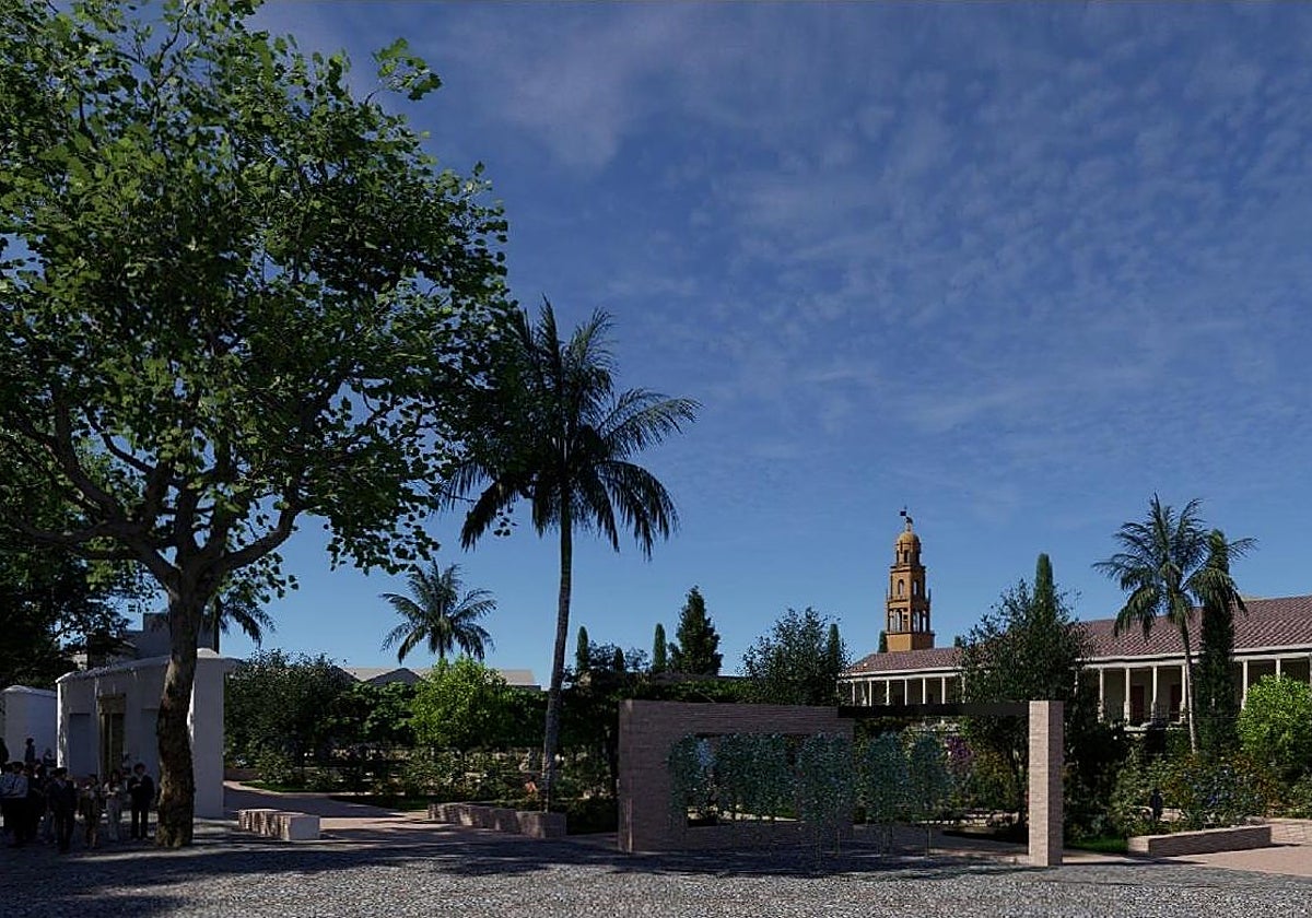 Aspecto del nuevo jardín de Campo Santo de los Mártires con la torre de la Catedral de fondo