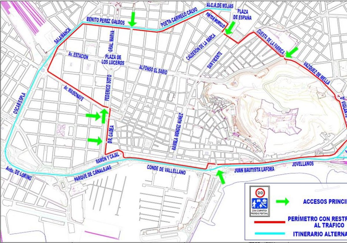Mapa del dispositivo especial de tráfico por las Hogueras de Alicante