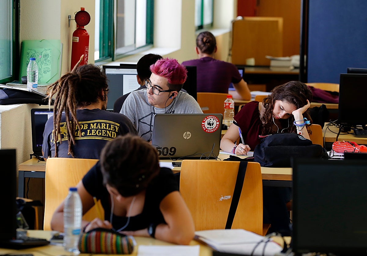 Jóvenes universitarios estudian en la Biblioteca de Rabanales