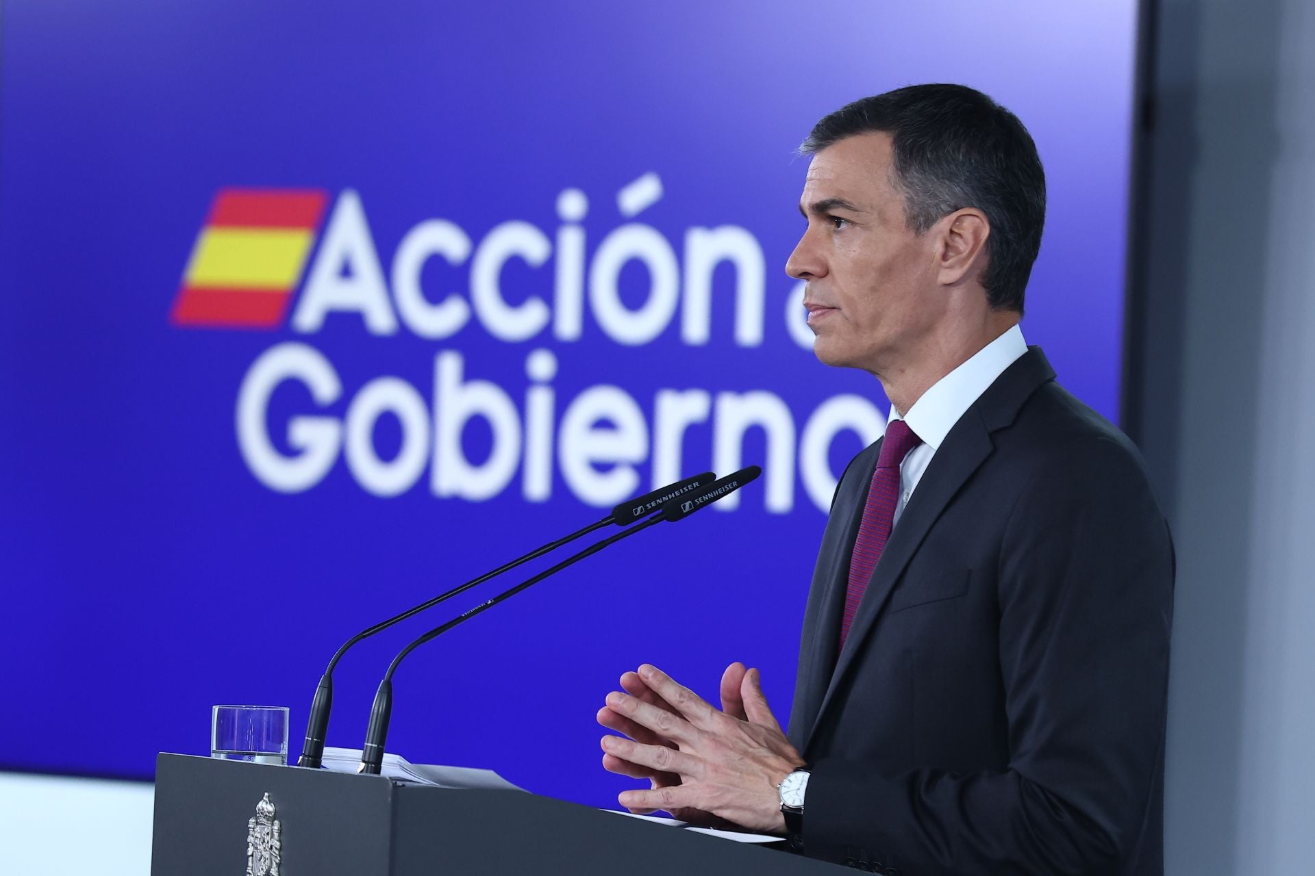 El presidente del Gobierno, Pedro Sánchez, comparece en La Moncloa