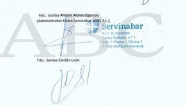 Contrato de compraventa de participaciones de Servinabar fimado por Santos Cerdán