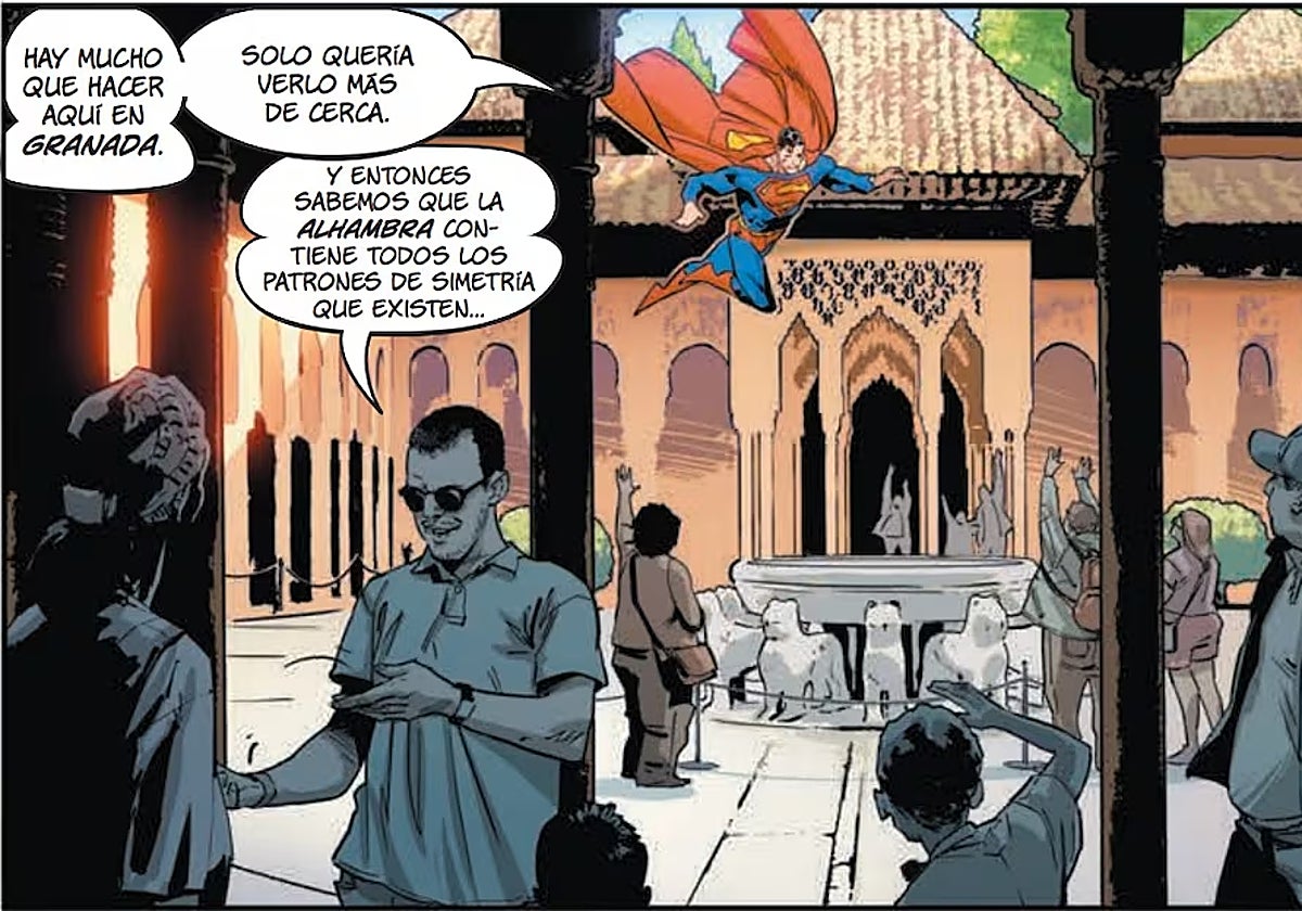 Viñeta de la historia en la que Superman visita la Alhambra