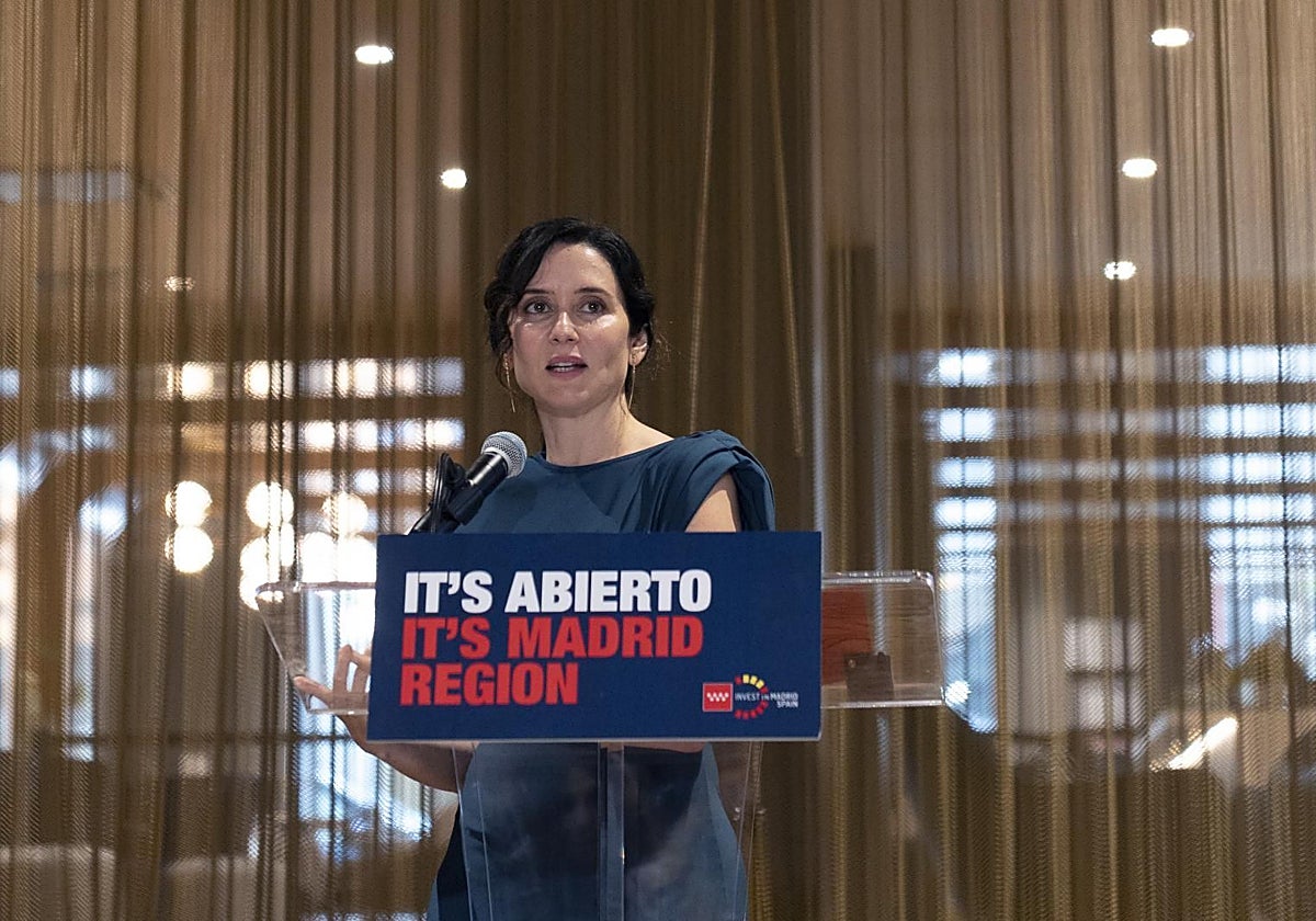 La presidenta de la Comunidad de Madrid, Isabel Díaz Ayuso, en Nueva York