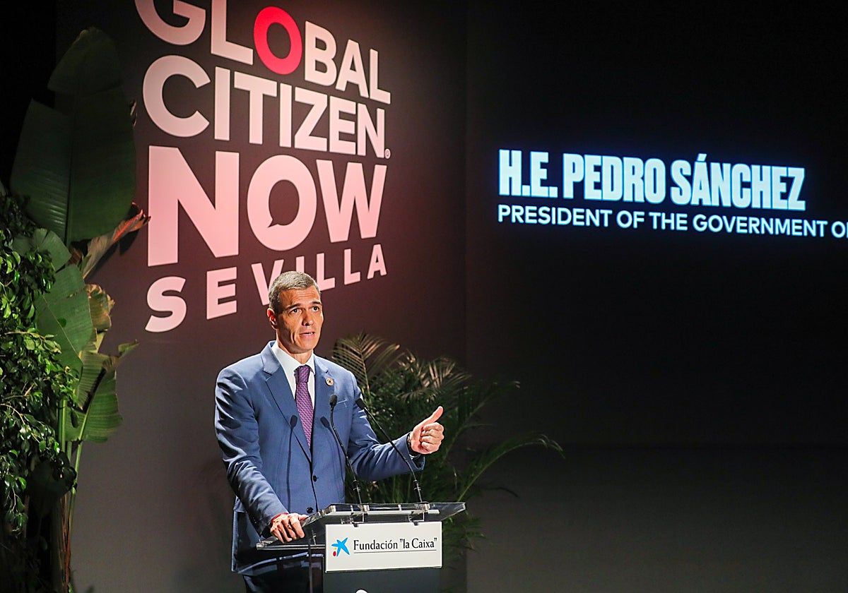 Pedro Sánchez, durante su discurso de este domingo en Sevilla