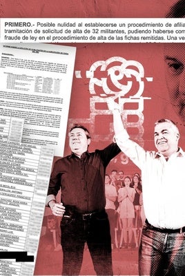 Juan Espadas y Santos Cerdán tras la victoria del sevillano en las primarias de PSOE-A en 2021