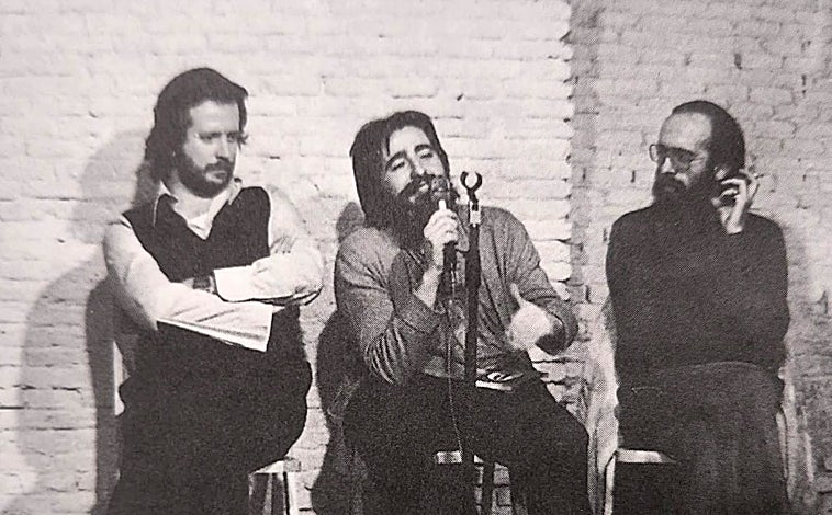 Imagen principal - Arriba, de izquierda a derecha: Fernando Ruiz de la Puerta, Javier Ruiz y Enrique de Vicente; en las fotos de abajo, Chicho Sánchez Ferlosio y Julia León