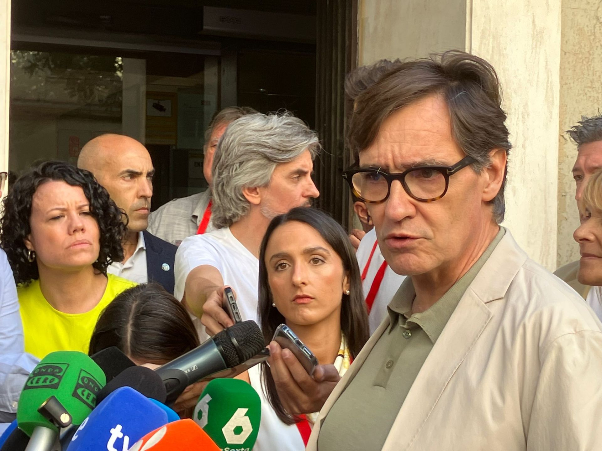 El president de Cataluña, Salvador Illa, al llegar a Ferraz