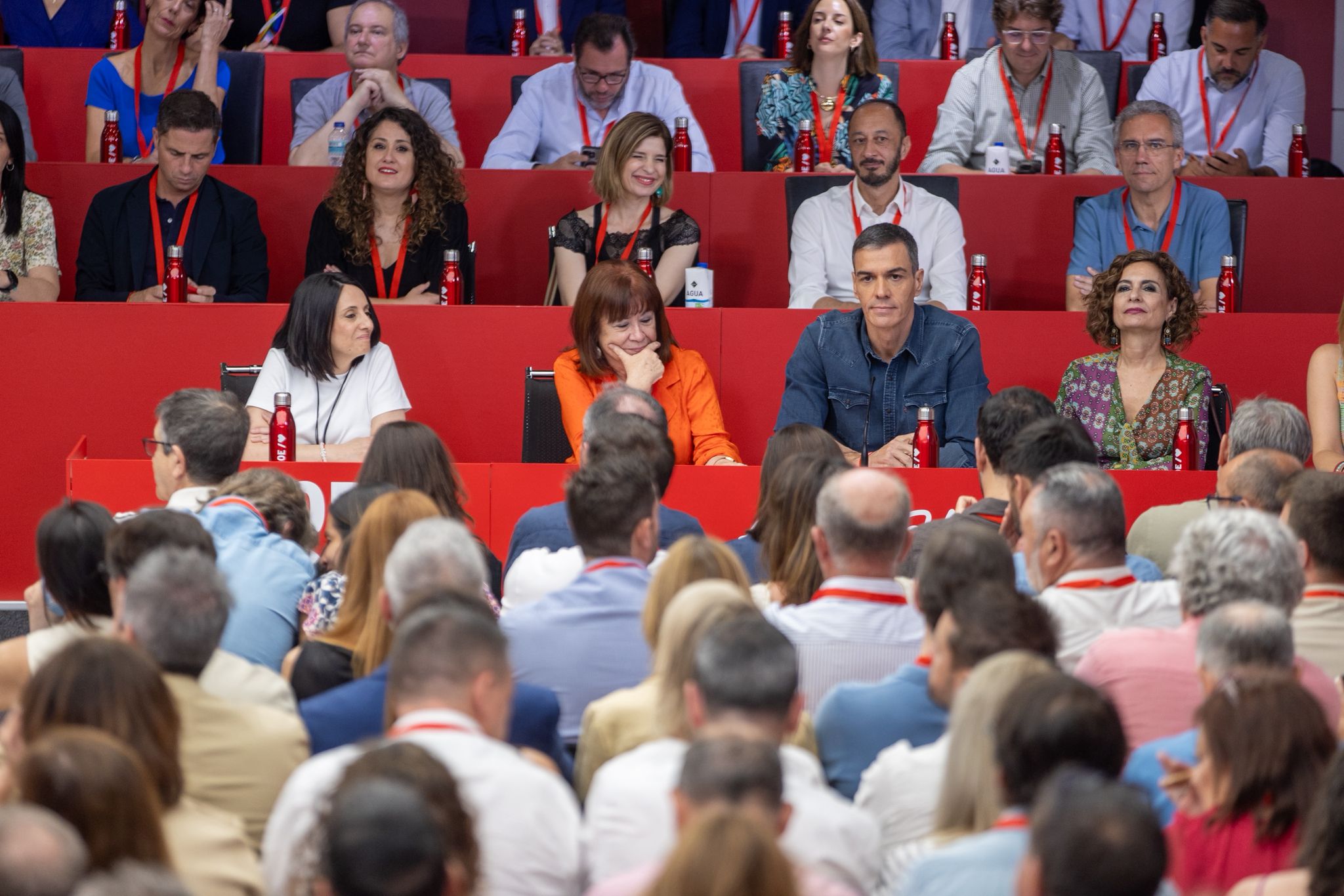 Rebeca Torró, nueva secretaria de Organización, Cristina Narbona, presidenta del partido, Pedro Sánchez, secretario general y María Jesús Montero, vicesecretaria general.