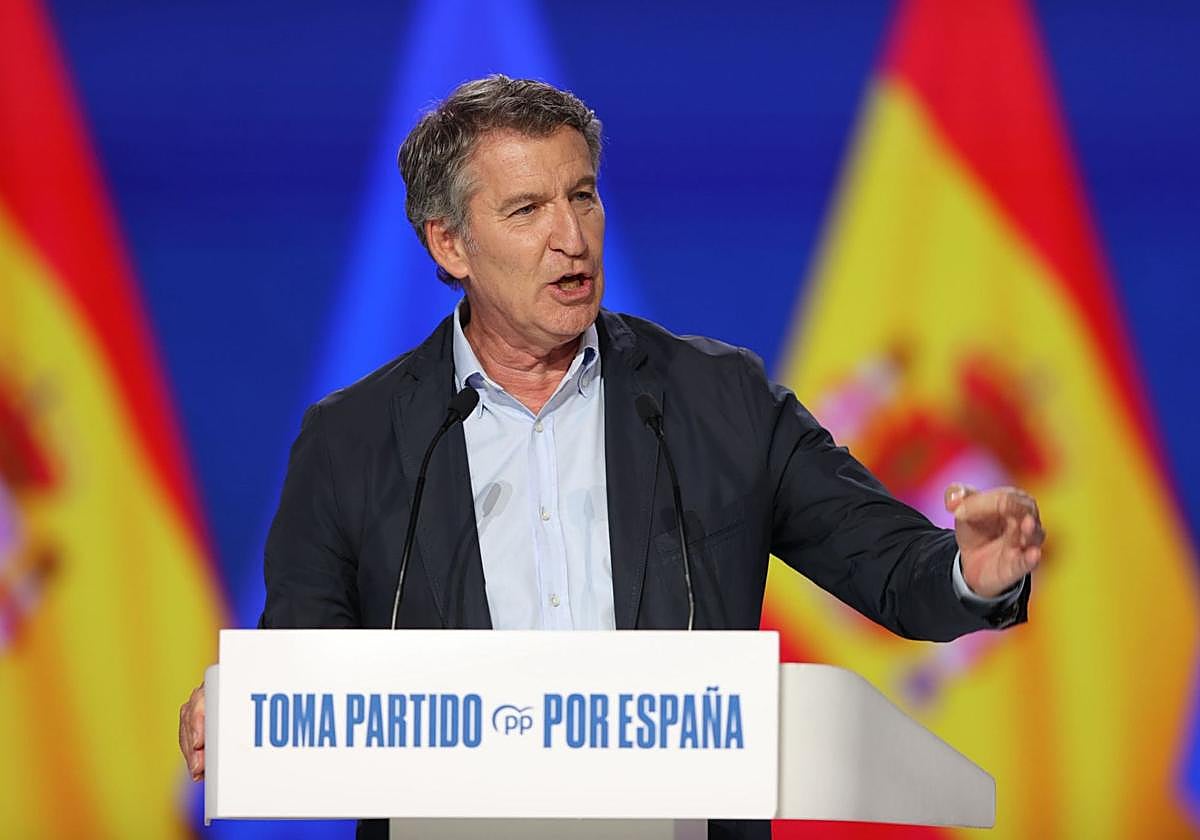 Alberto Núñez Feijóo, presidente del PP, durante su intervención final en el congreso nacional