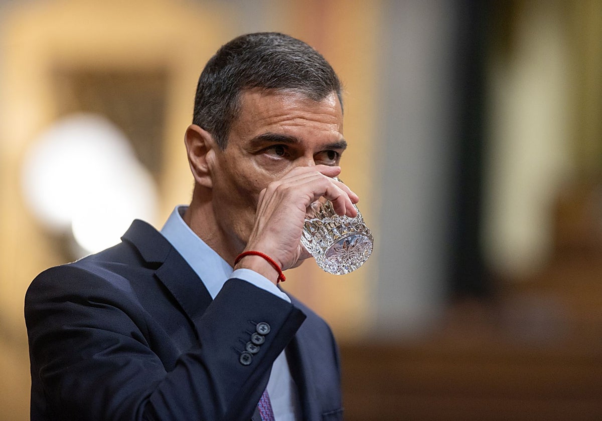 El presidente del Gobierno bebe un vaso de agua durante su comparecencia en el Congreso