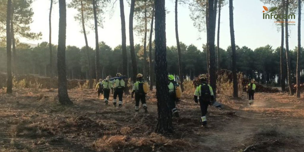 Los equipos de extinción controlan el incendio forestal declarado en Los Alares, pedanía de Los Navalucillos (Toledo)