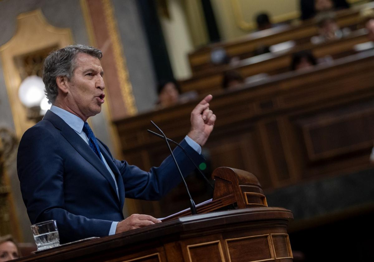 Alberto Núñez Feijóo, durante su intervención de este miércoles en el Congreso