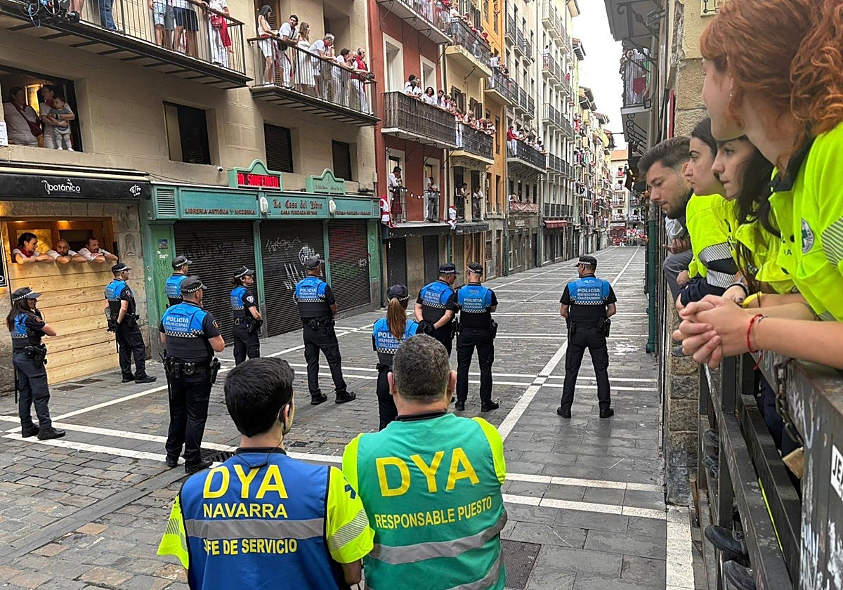 Dispositivo de DYA Navarra durante el encierro.