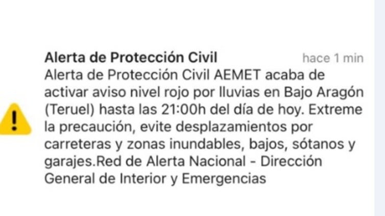 Desactivada la alerta en el Bajo Aragón de Teruel, aunque el peligro se mantiene hasta las 21.00