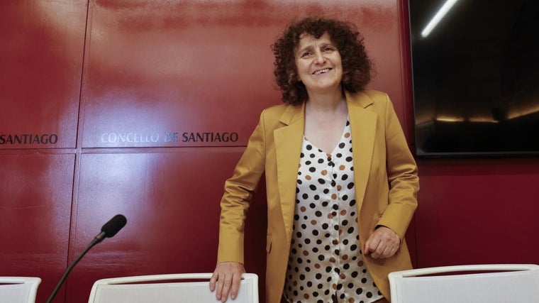 Goretti Sanmartín, durante una rueda de prensa celebrada la pasada semana en el consistorio compostelano