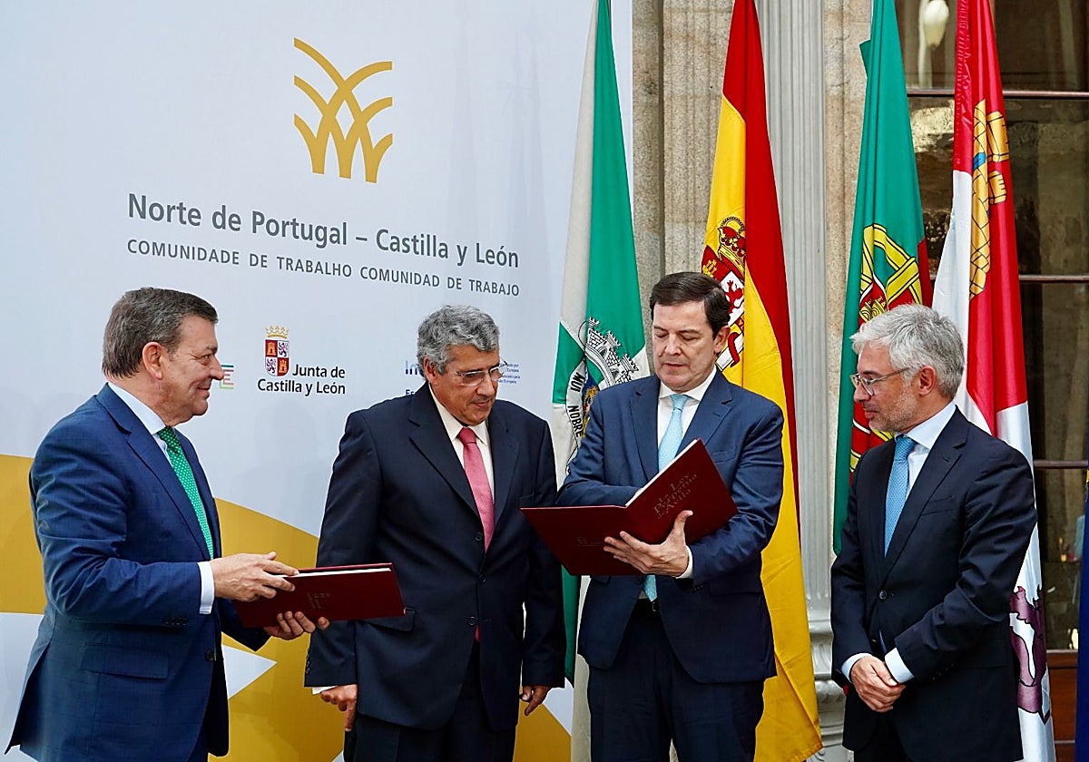 González Gago, Cunha, Fernández Mañueco y Sobrado, en la V Sesión Plenaria de la Comunidad de Trabajo Castilla y León-Norte de Portugal