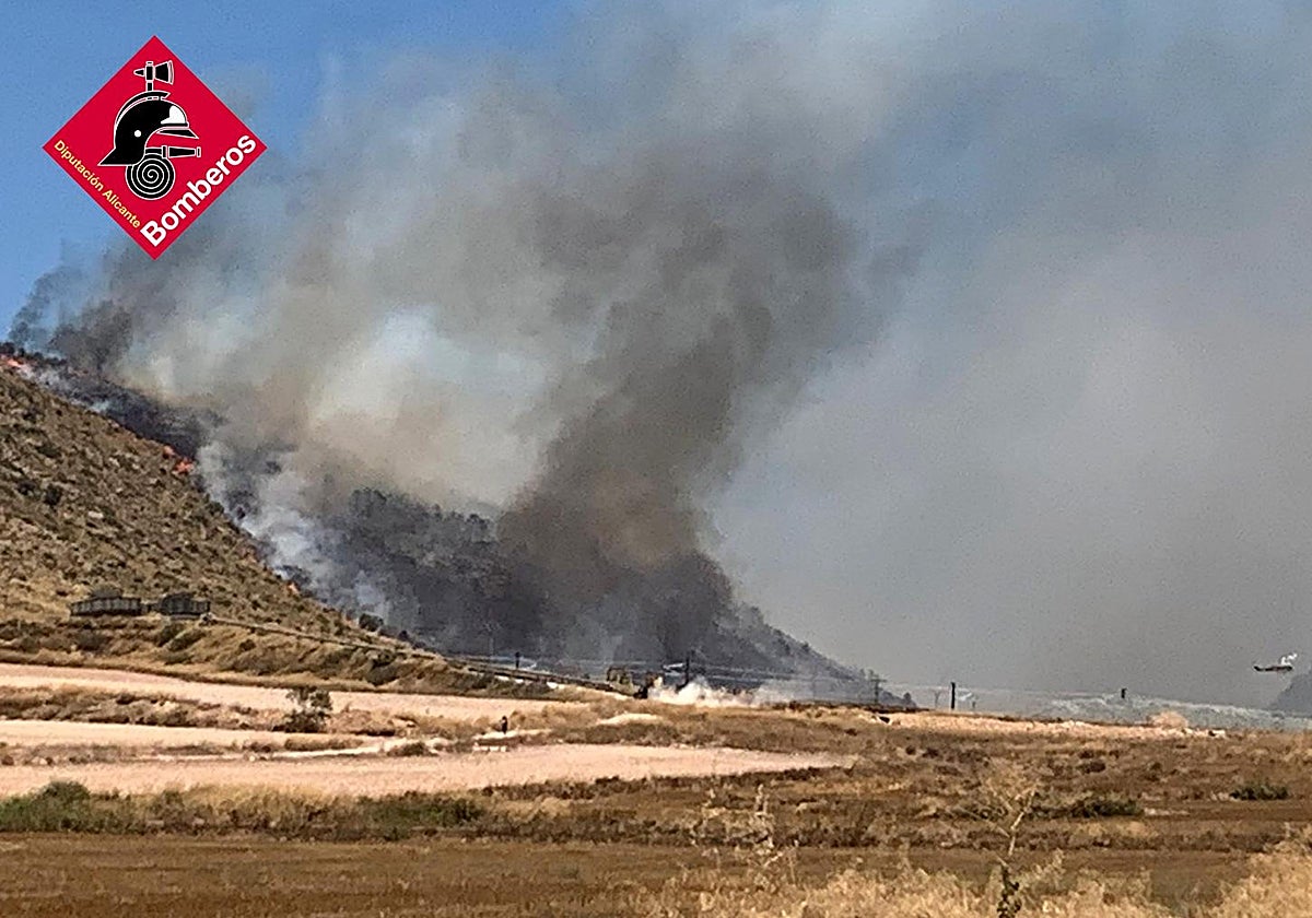 Imagen del incendio forestal declarado este sábado en Villena, Alicante