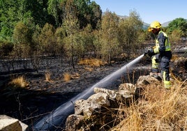 Baja el nivel de gravedad del incendio de Navaluenga (Ávila), pero sigue activo