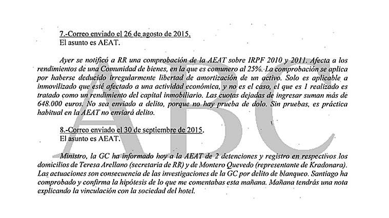 Correos electrónicos del sumario que afectan a Rato