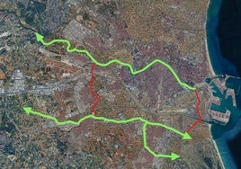 Figuración de los dos corredores verdes que proyecta la Generalitat en el área metropolitana de Valencia