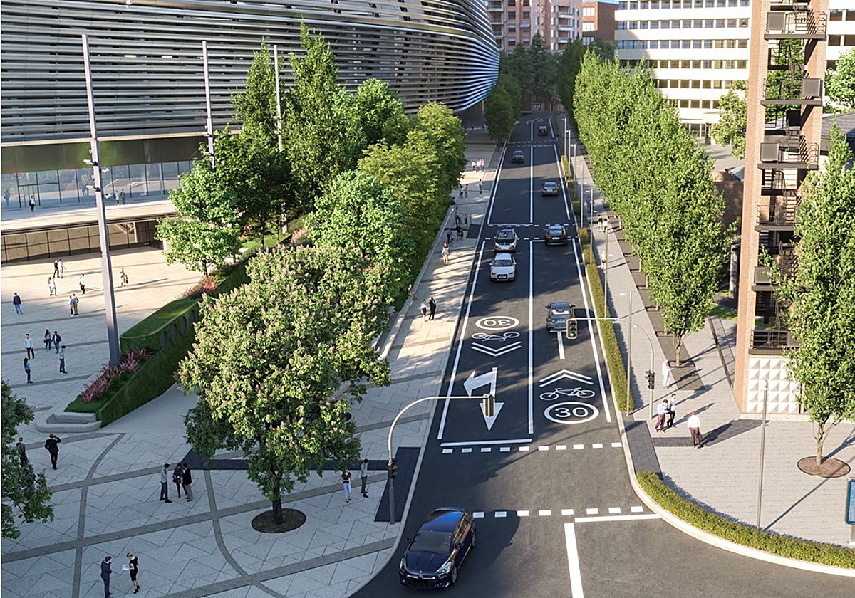 Uno de los laterales con aceras ampliadas de Castellana