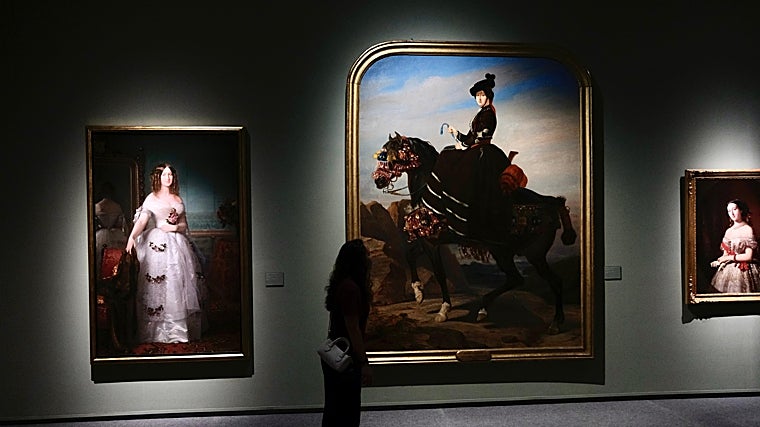 Retrato ecuestre de Eugenia de Montijo vestida de goyesca en un caballo andaluz