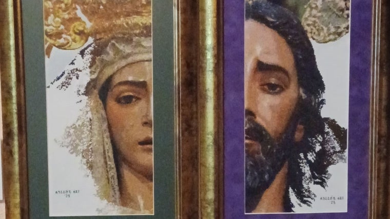 Cuadros realizados con pintura a la aguja de los titulares de la Redendción de Sevilla