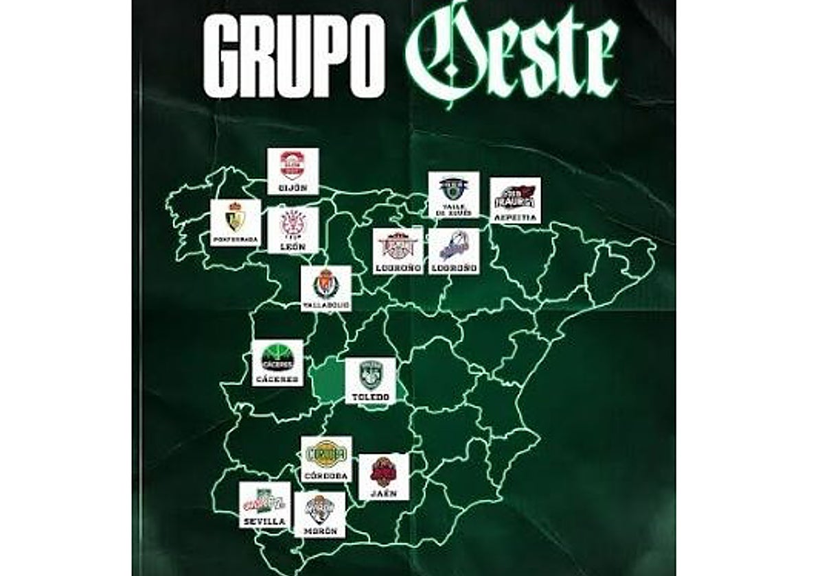 Fotomontaje con los 14 equipos de la Conferencia Oeste de Segunda FEB