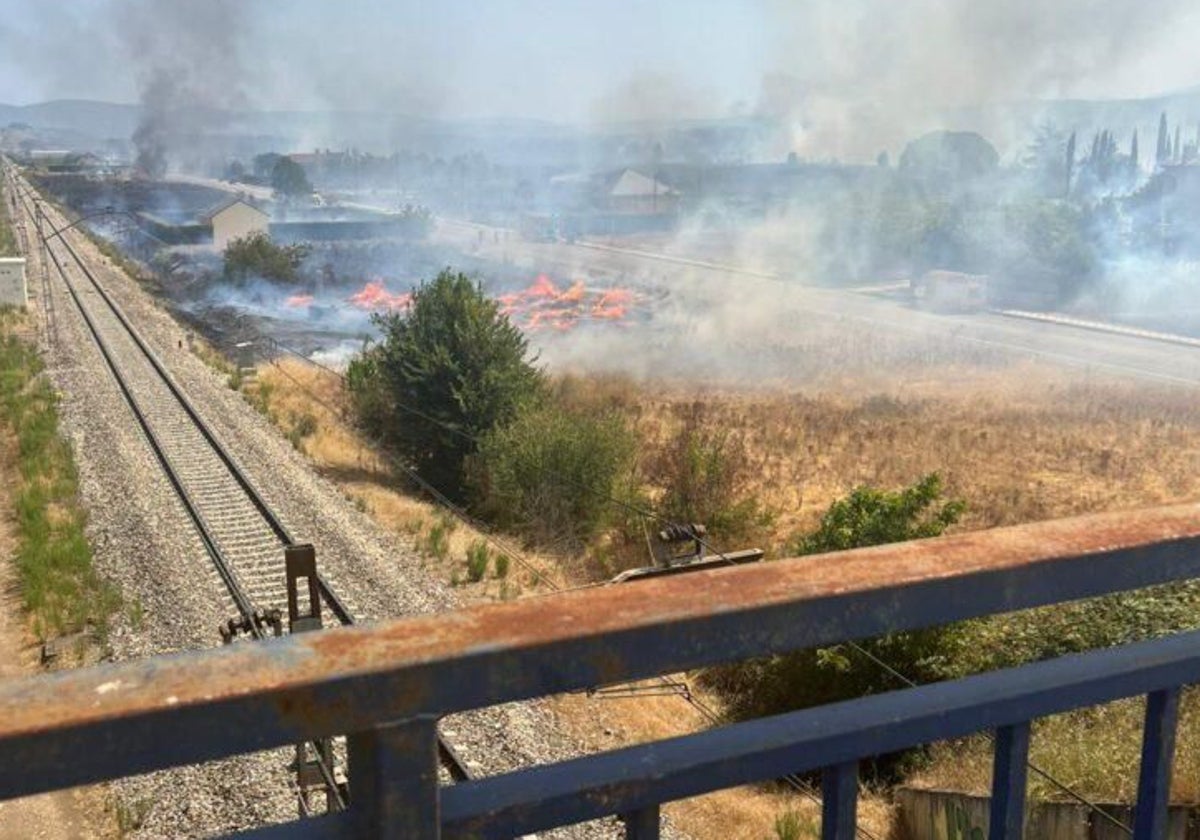 Incendio en Villaverde de los Cestos (León), junto a las vías del tren