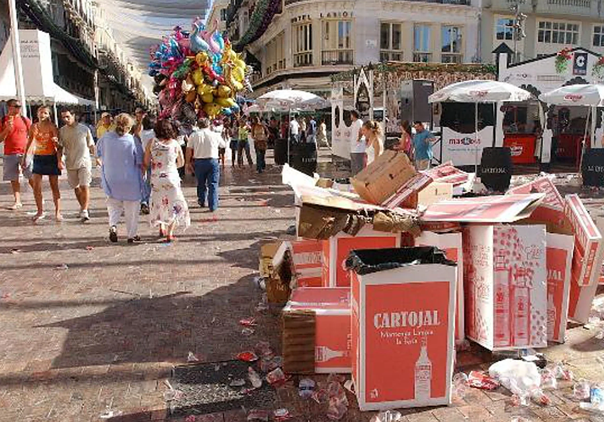 Basura en el centro durante la Feria de Málaga