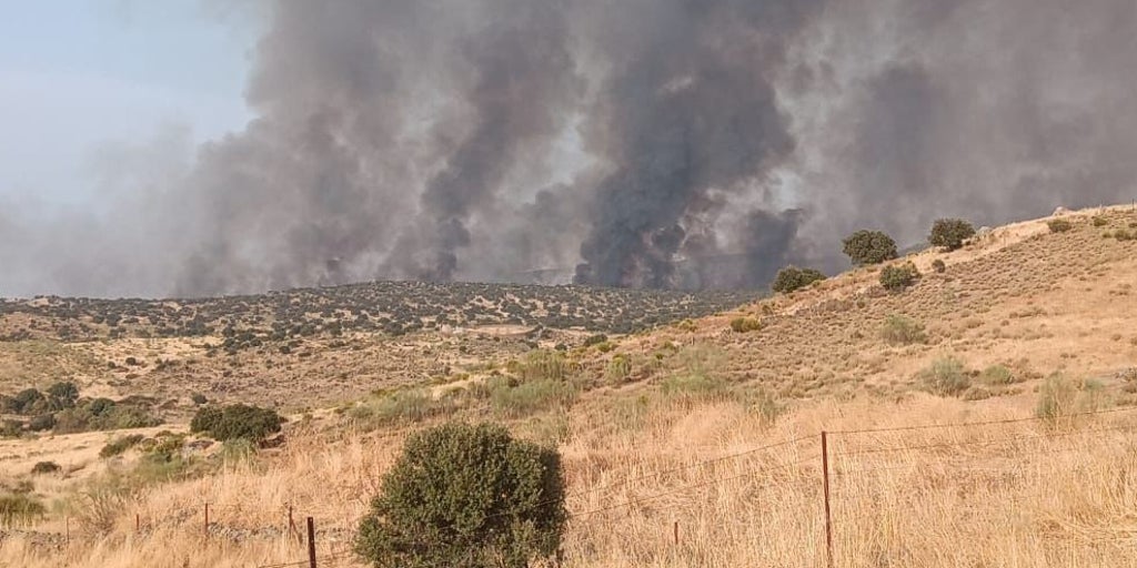 La UME acude al incendio de Navalmoralejo (Toledo) que obliga a confinar La Estrella y Villar del Pedroso (Cáceres)