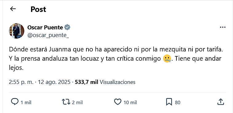 Óscar Puente vuelve usar el incendio de Zahara para atacar a Juanma Moreno... y a la prensa andaluza