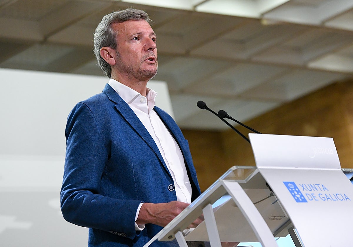 El presidente de la Xunta, Alfonso Rueda, durante su intervención este lunes