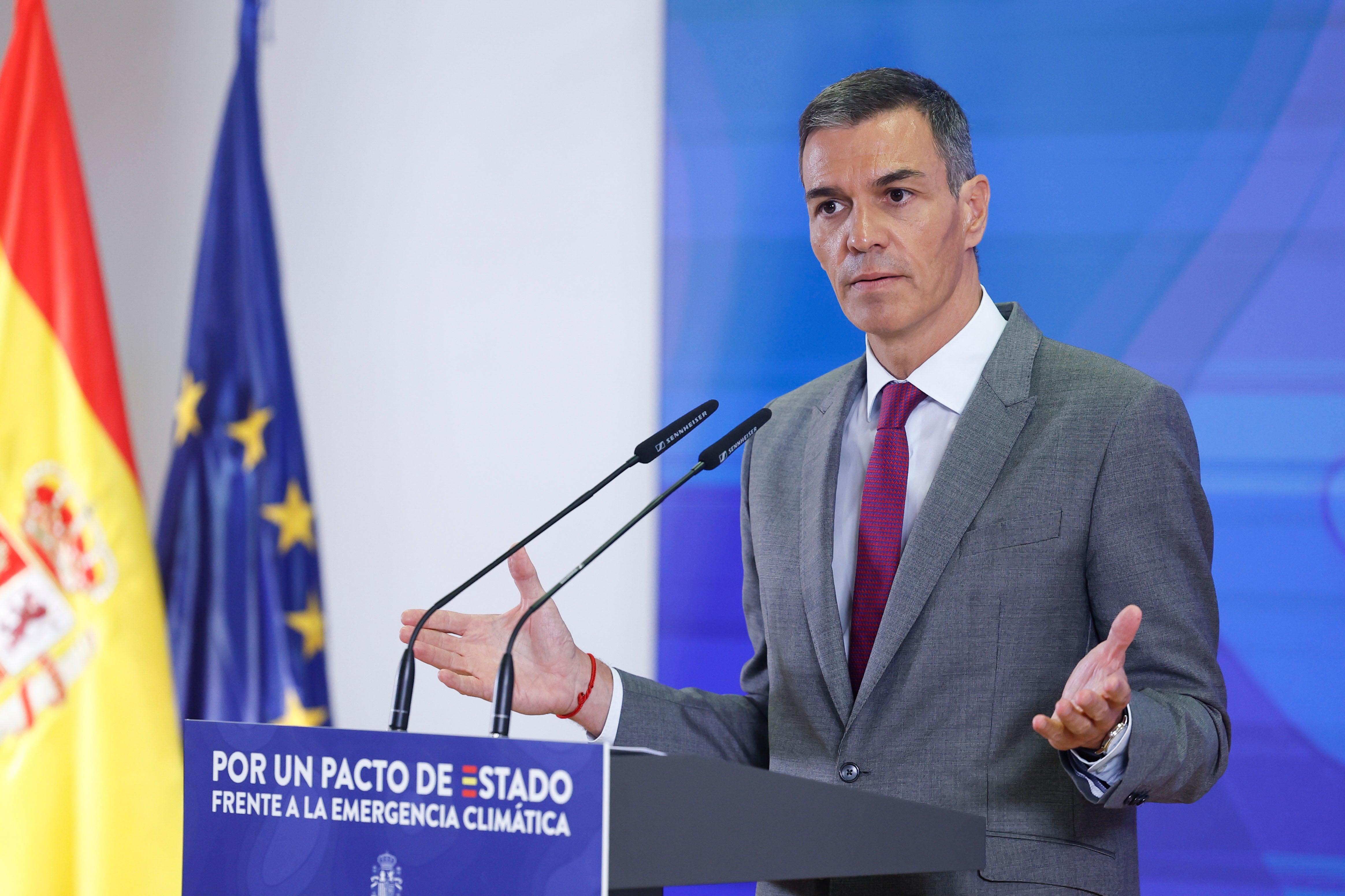 El presidente del Gobierno, Pedro Sánchez, durante la clausura del acto 'Por un pacto de Estado frente a la emergencia climática'