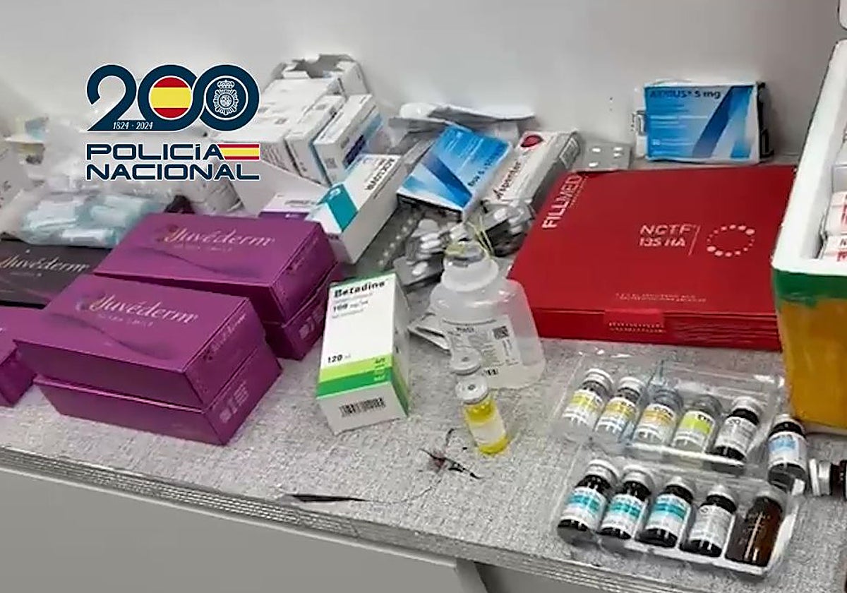Medicamentos incautados por la Policía Nacional en la clínica ilegal