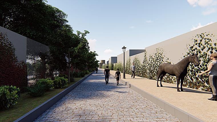 Infografía de la futura integración de la huerta de Caballerizas en la Ribera