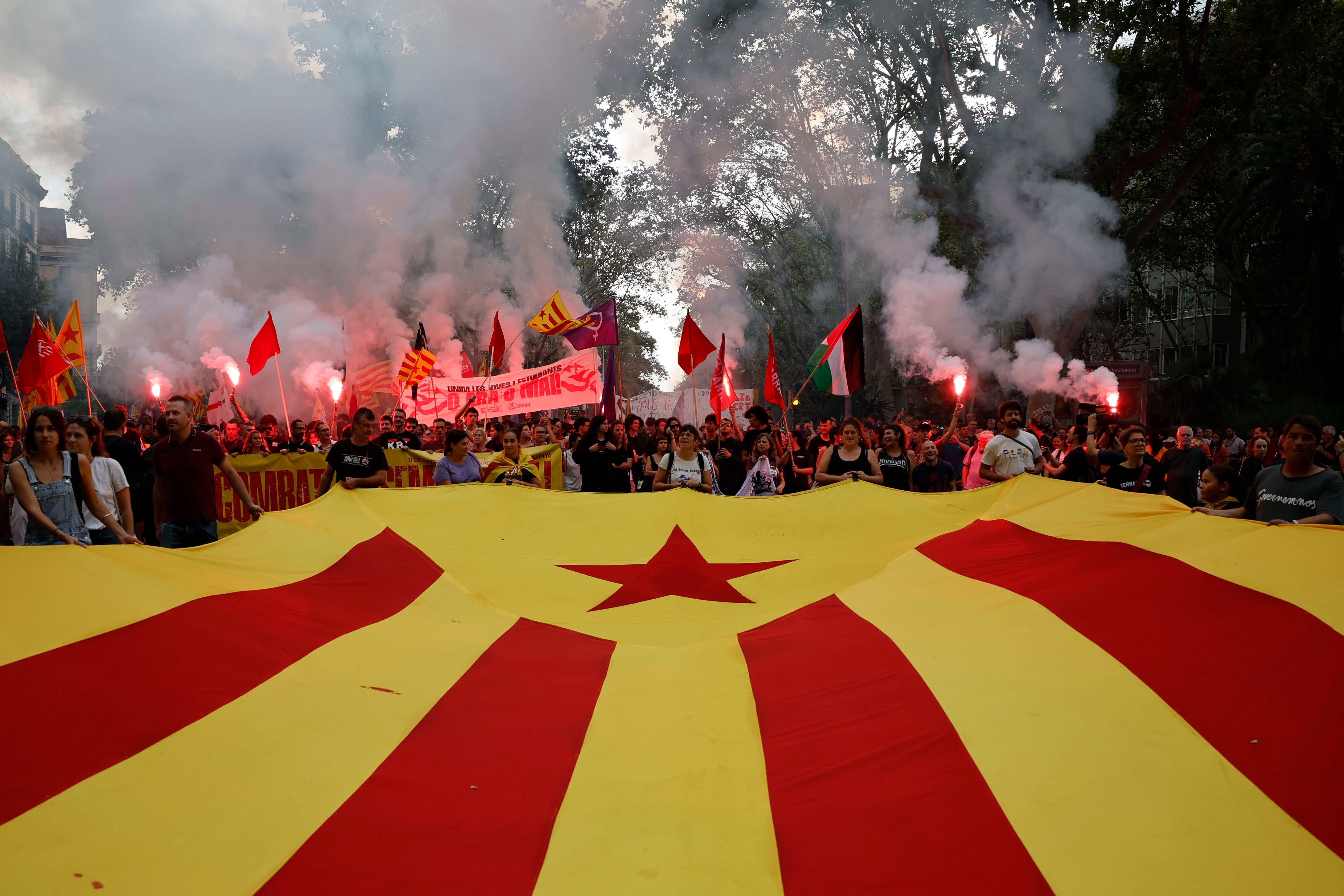 Vista de la manifestación de la izquierda independentista CUP en Barcelona.