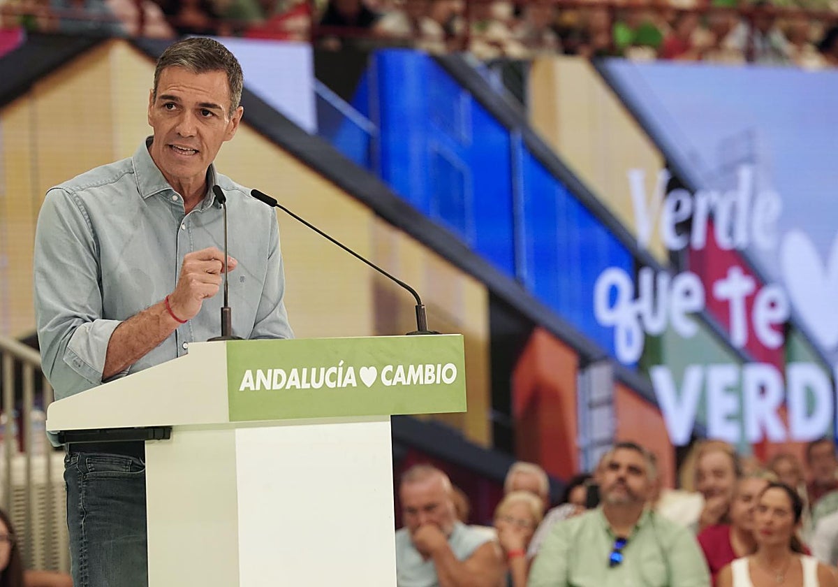 Pedro Sánchez durante el mitin en Málaga