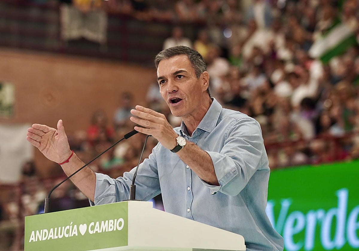Pedro Sánchez durante el mitin de Málaga