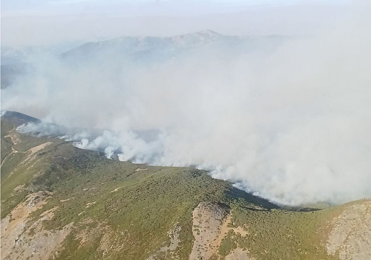 Vista aérea del incendio de Pendilla de Arbás (León)